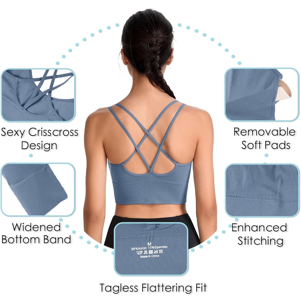 Criss Cross Back Padded Cropped Sport Bras - Picture 4 of 4